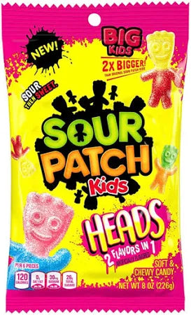 Sour Patch Kids Heads 2 Flavours in 1 Peg Bag (226g)