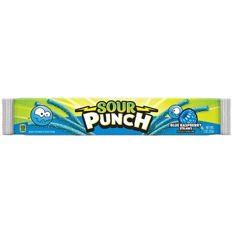 Sour Punch Blue Raspberry Candy Straws 2oz