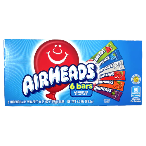 Airheads Assorted Flavours 6 Bars Theatre Box (93.6g)